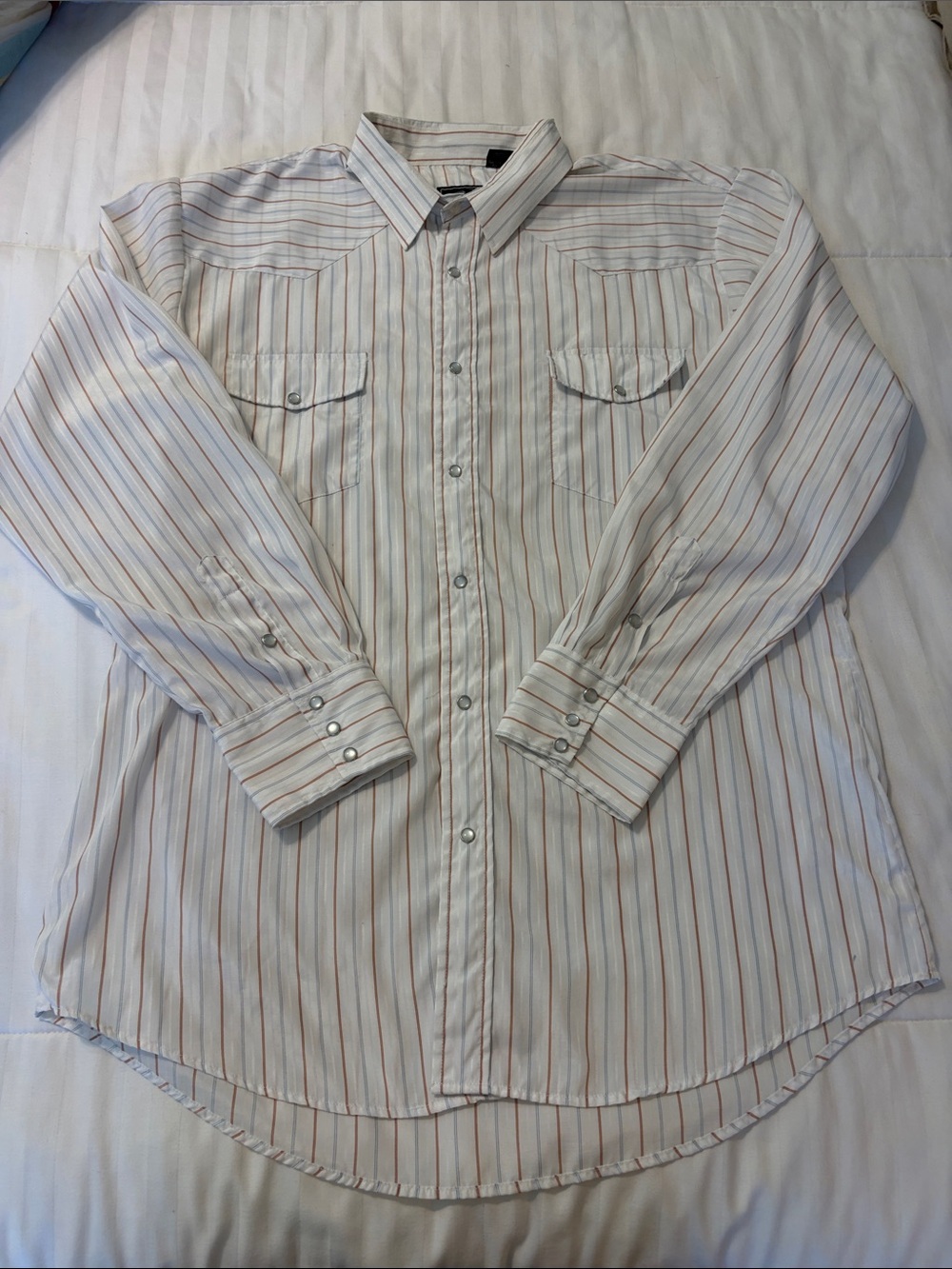 Roper White Long-Sleeve Button-Down Shirt with Blue and Brown Stripes